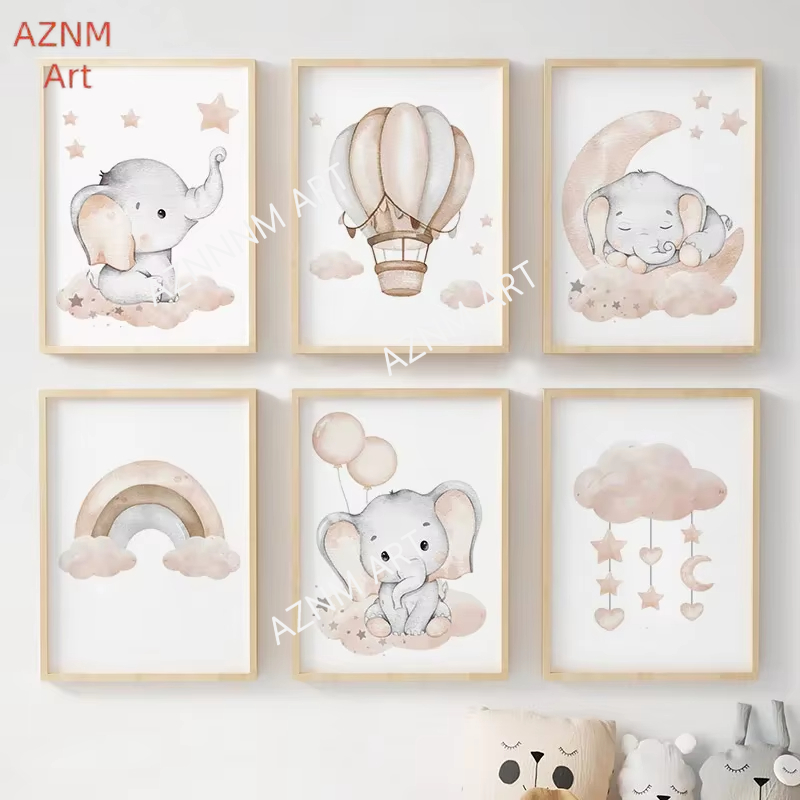 Baby Nursery Things - Elephant Balloon Rainbow Moon Stars Cloud