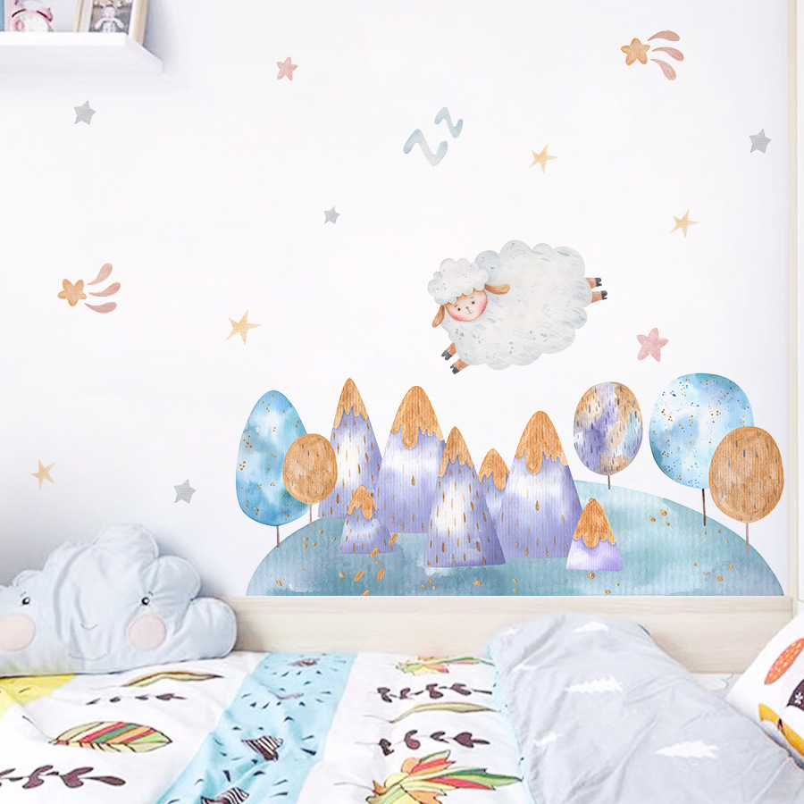 Baby Nursery Tree - Cartoon Cute Sheep Flying Forest Tree