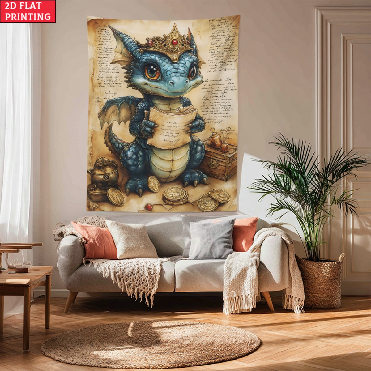 Baby Nursery Hanging Decor - Dragon baby crown treasure fantasy tapestry