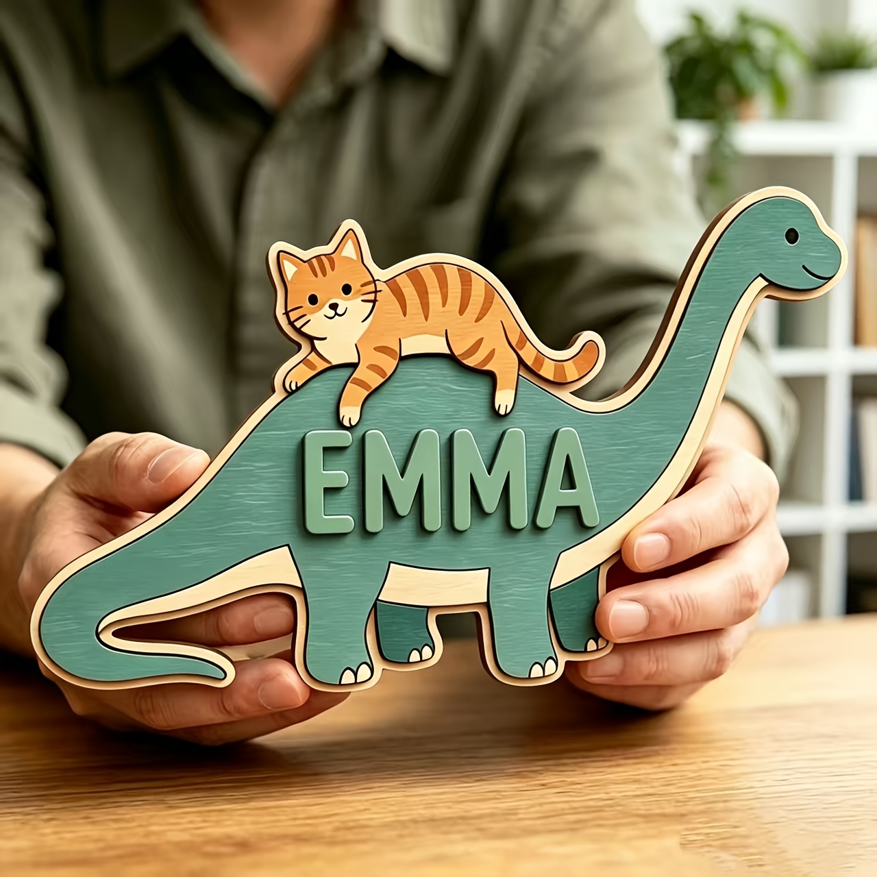 Baby Nursery Usa - Personalized Cat Riding Dinosaur Name Room
