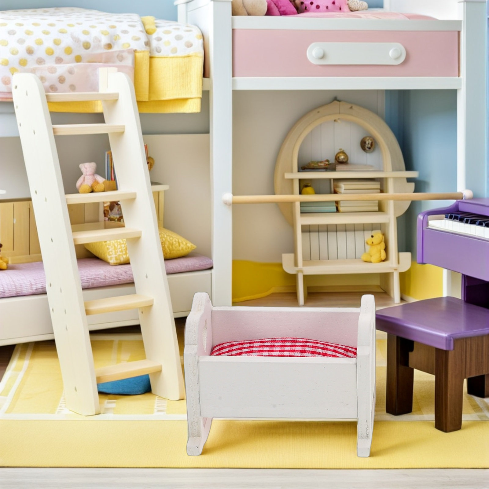 Baby Nursery Furniture Sets - 3Pcs Mini Crib Dollhouse Furniture 1:12