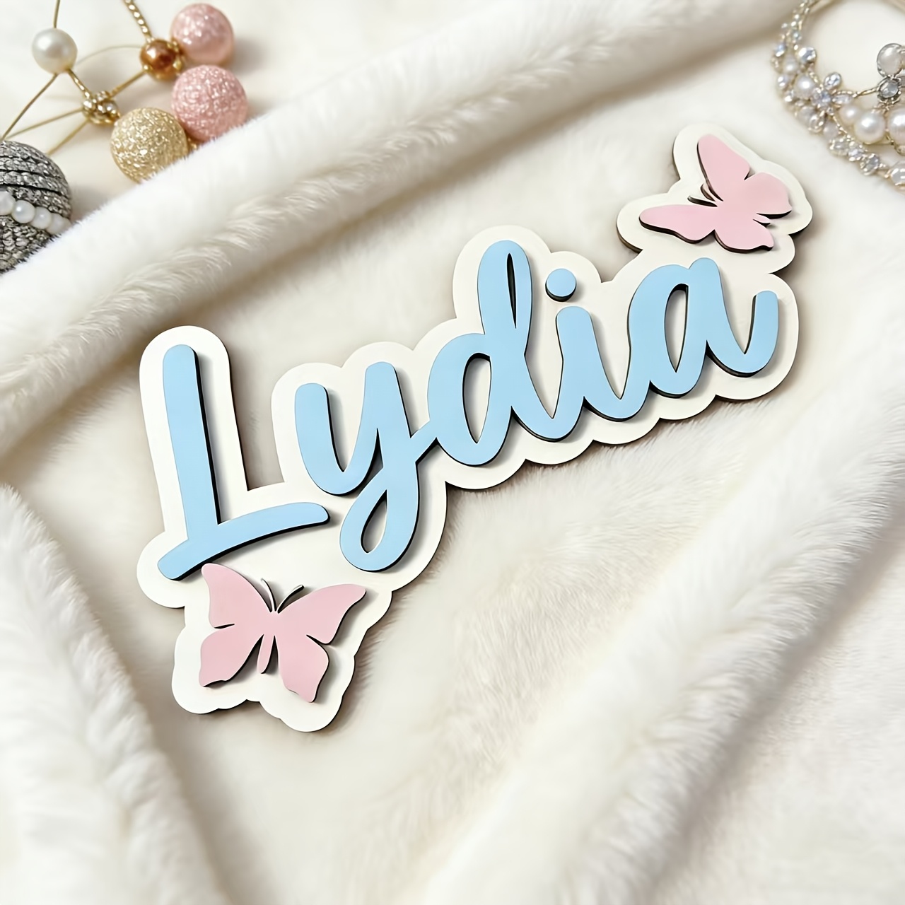 Baby Nursery Usa - Personalized Blue & Pink Butterfly Name