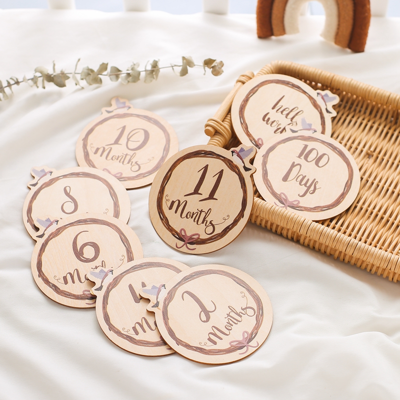 Milestone Card Set - 8Pcs Wooden Baby Milestone Cards 0-12