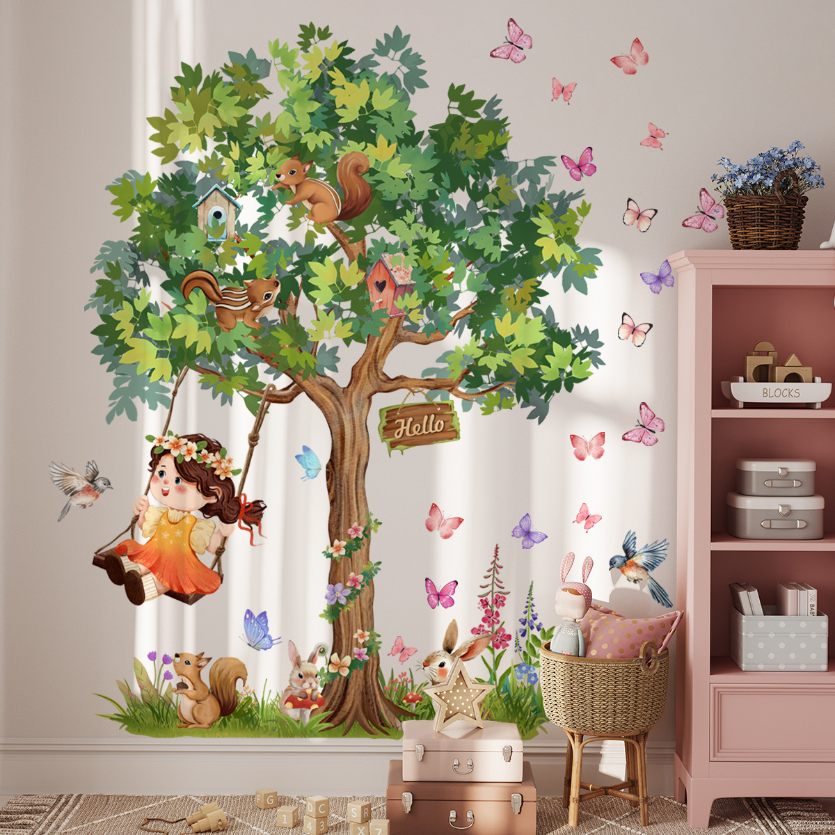 Baby Nursery Tree - Baby Girl Swinging Swinging Under The