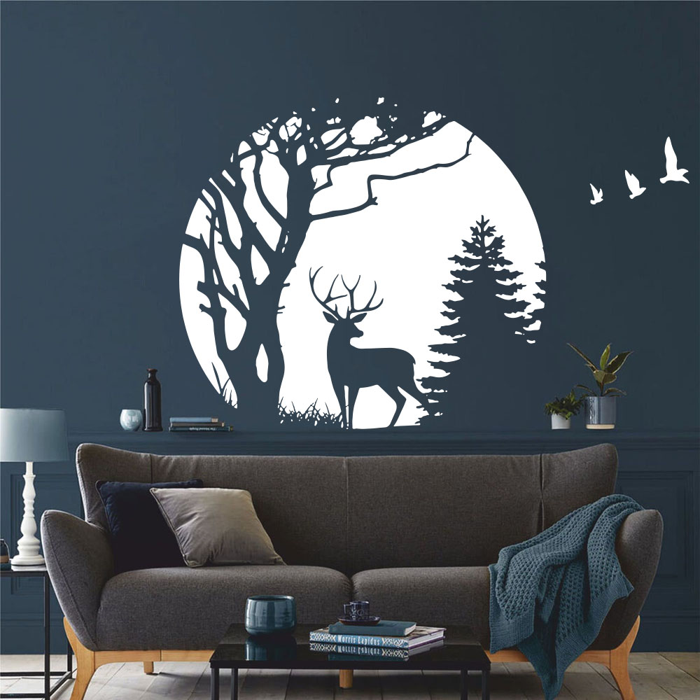 Baby Nursery Tree - Circle Forest Deer Pine Tree Wall