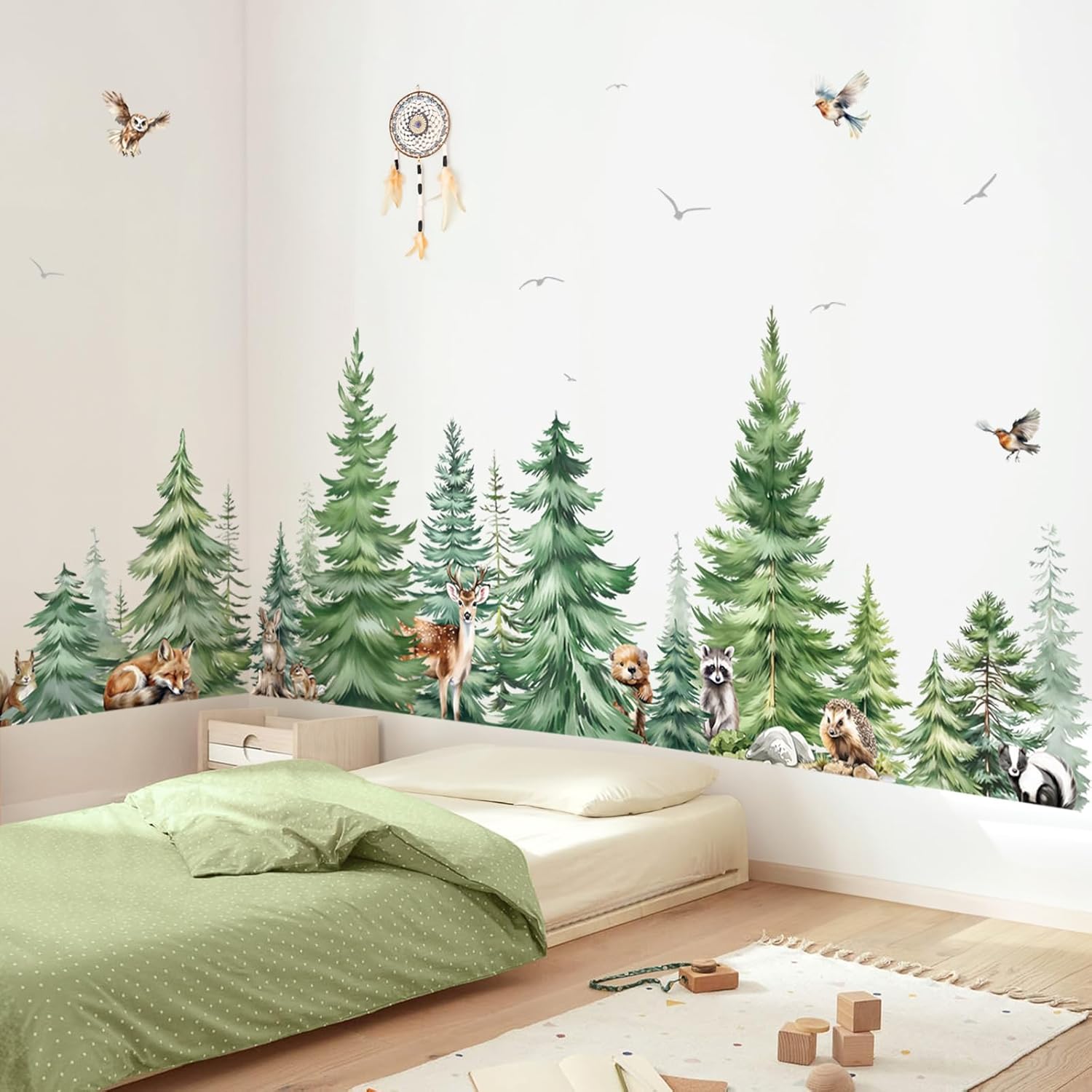 Baby Nursery Tree - Large Watercolor Pine Tree Animals Wall