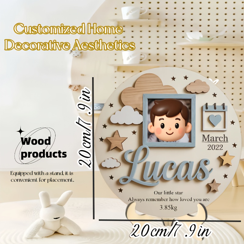Baby Nursery Usa - Personalized Baby Photo Frame, Custom Wooden