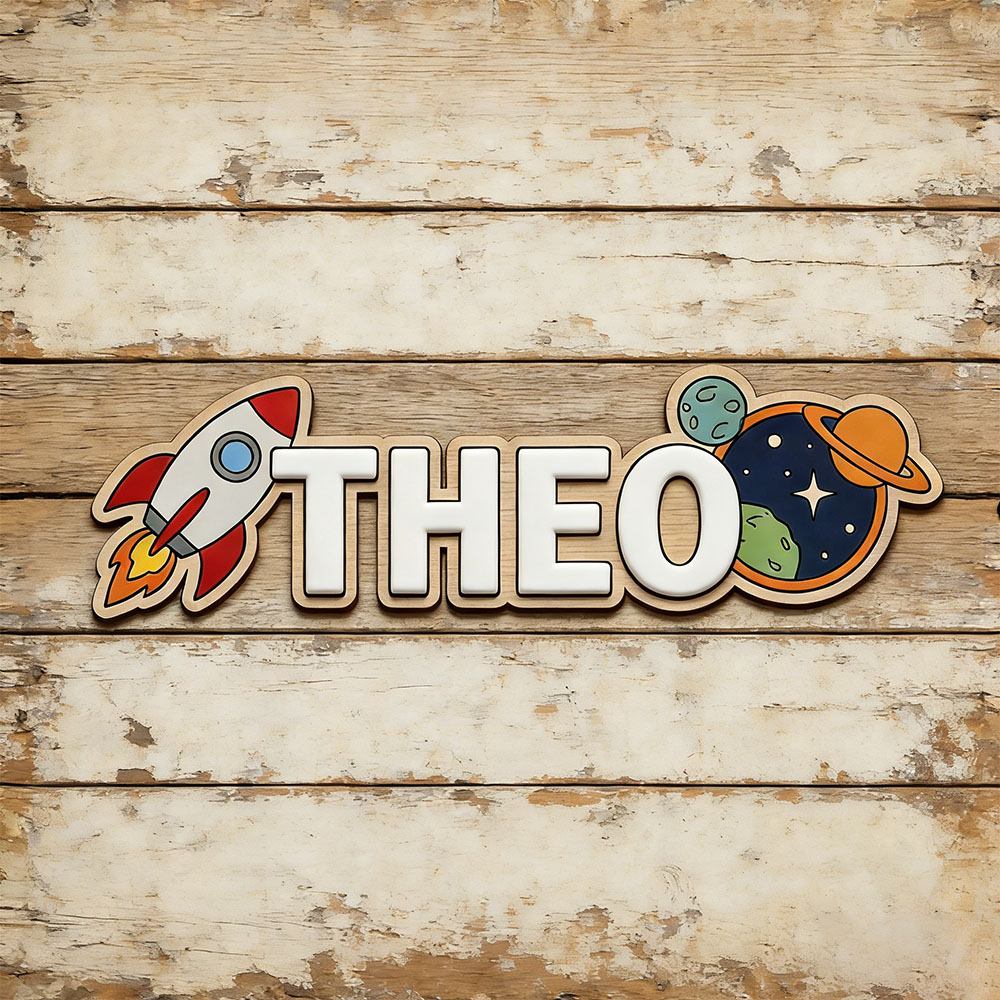 Baby Nursery Usa - Personalized Space Rocket Name Sign for