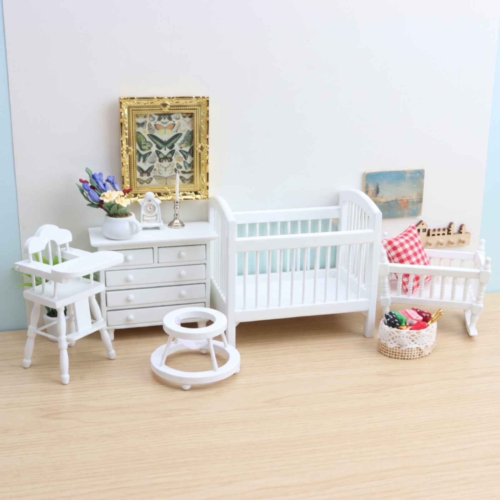 Baby Nursery Furniture Sets - 5 Pieces Dollhouse Nursery Set Wooden