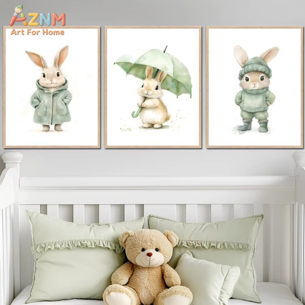 Baby Nursery Outfits - AZNM Watercolor Green Outfit Bunny Canvas