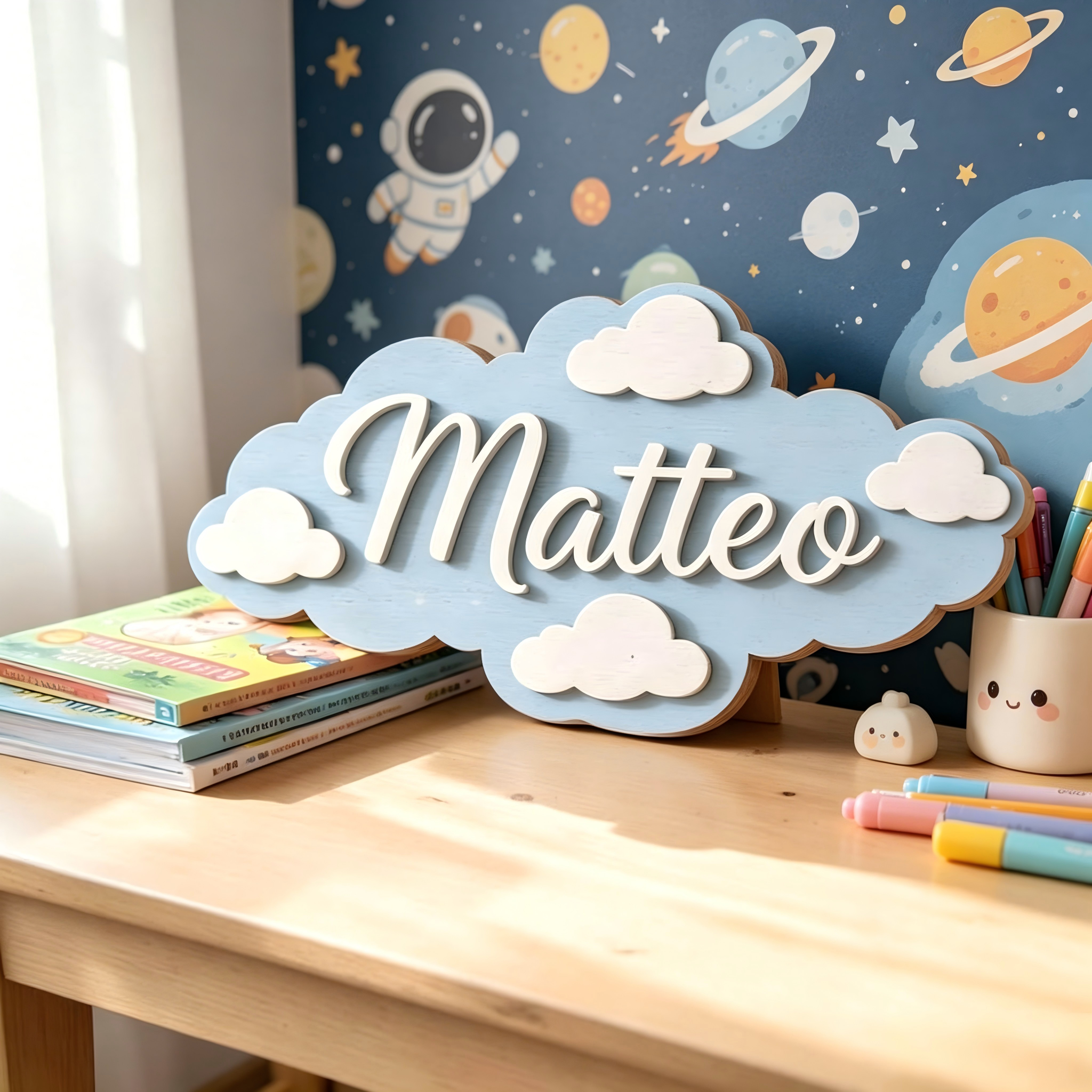 Baby Nursery Usa - 1Pc Custom Light blue clouds Wooden