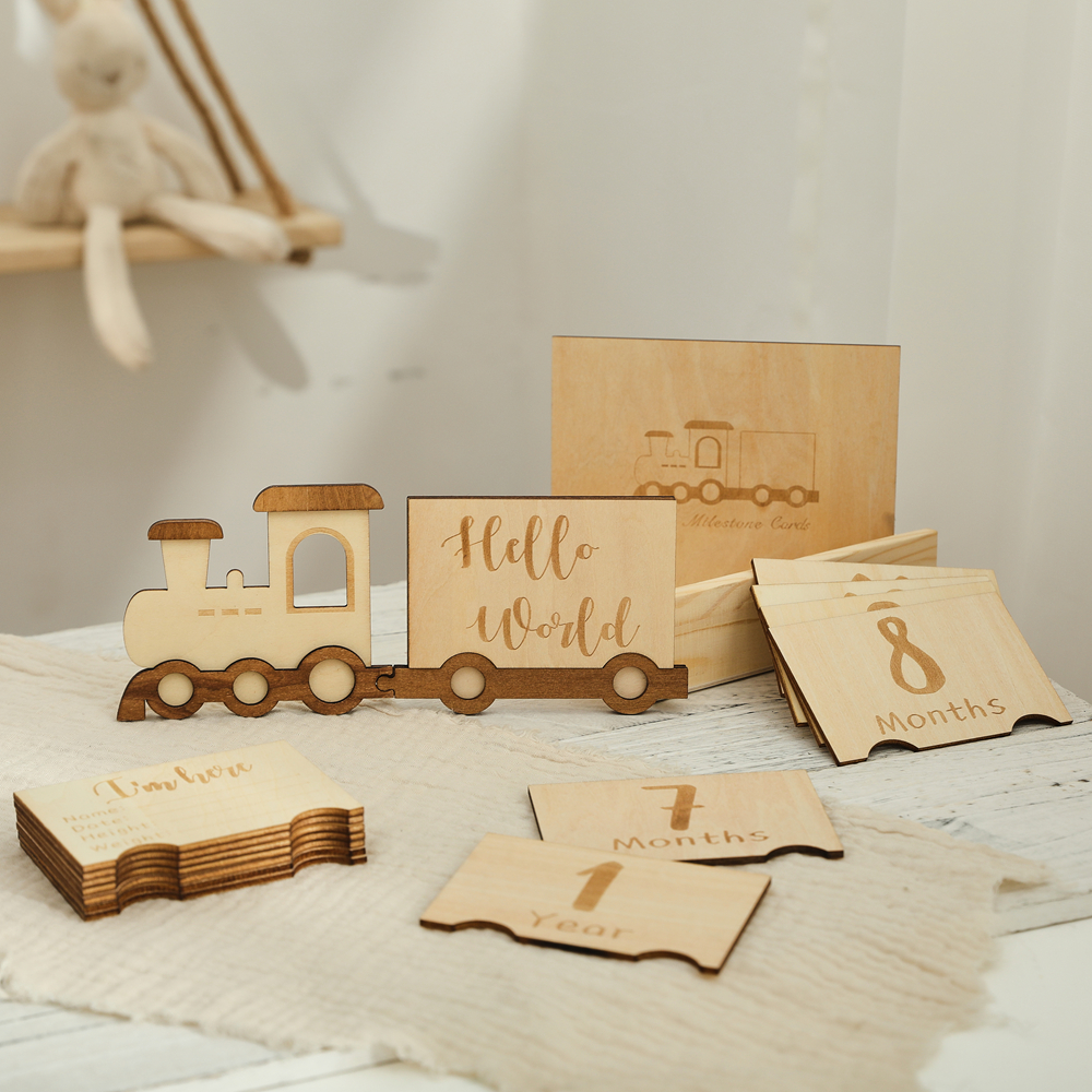 Milestone Card Set - Baby Wooden Train Milestone Cards With