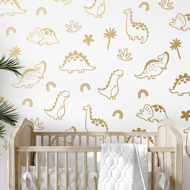 Baby Nursery Tree - Geometric Dinosaur Tree Rainbow Wall Sticker