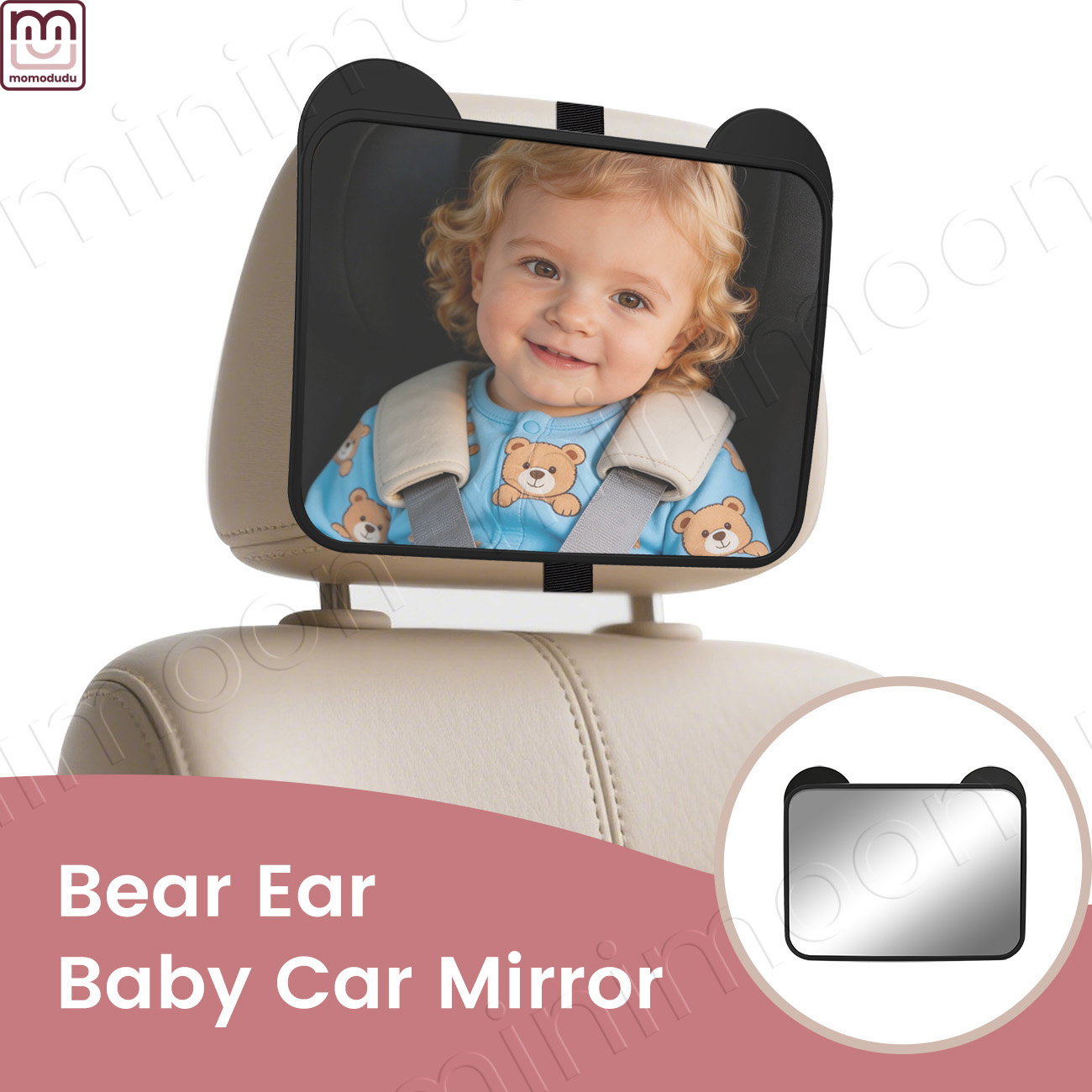 Wearable Baby Monitor - Cute Bear-Ear Car Seat Mirror, Adjustable