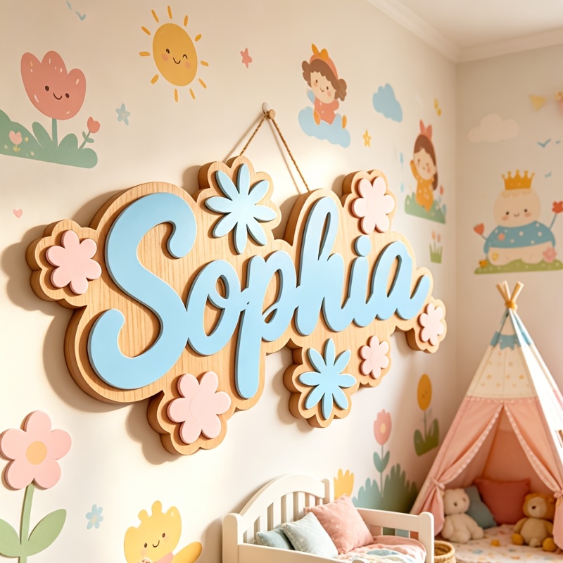 Baby Nursery Usa - Personalized Floral Themed Name Room Sign,