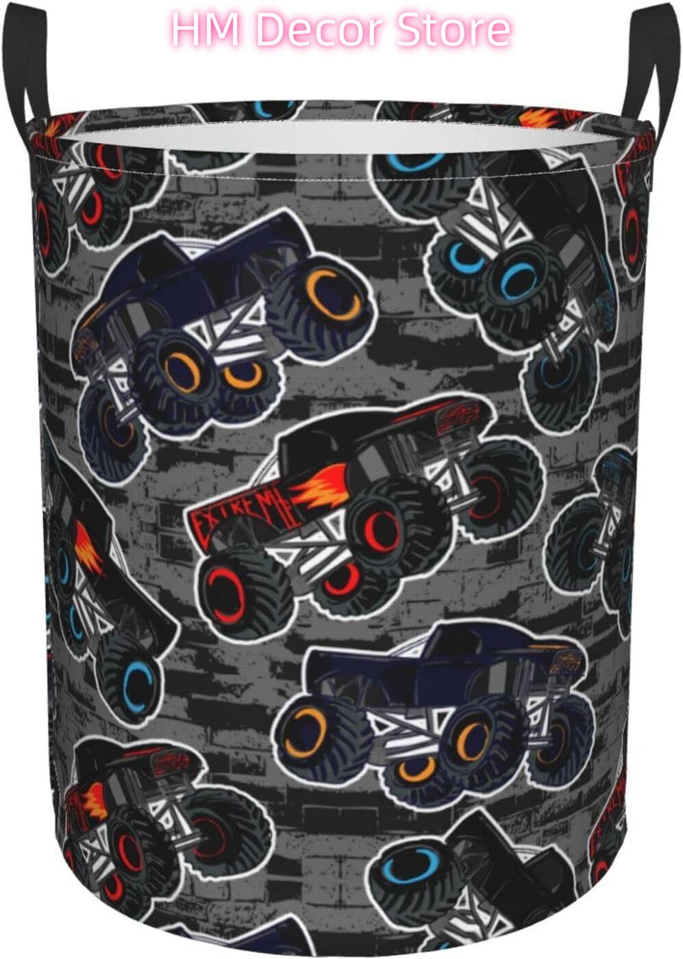 Laundry Hamper Nursery - Monster Truck Boys Style Round Laundry