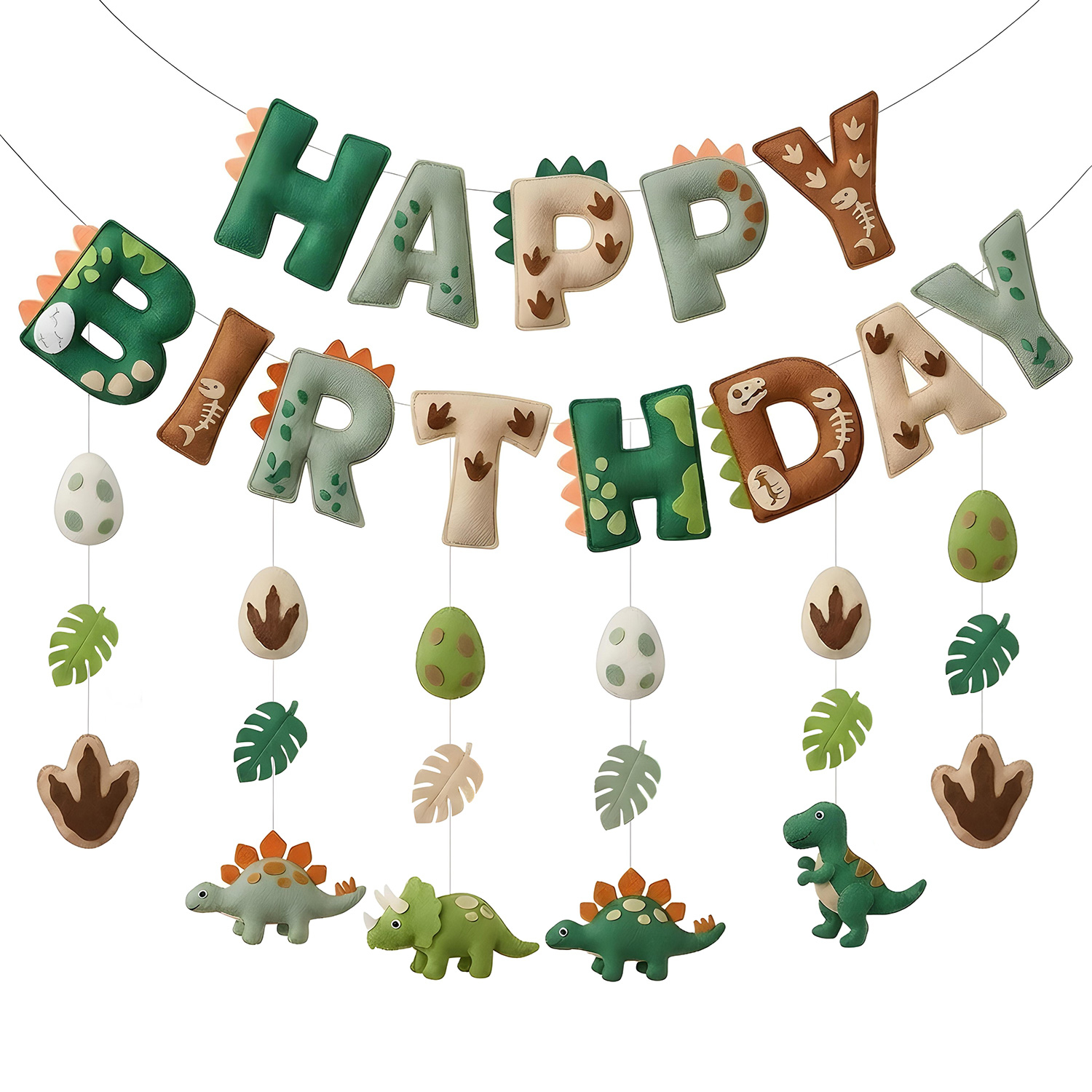 Baby Nursery Hanging Decor - 2D Felt Green Cute Dinosaur Themed