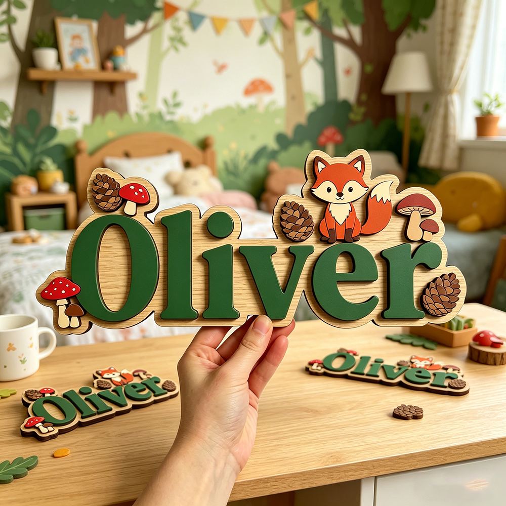 Baby Nursery Things - Whimsical Woodland Fox Custom Name Plaque