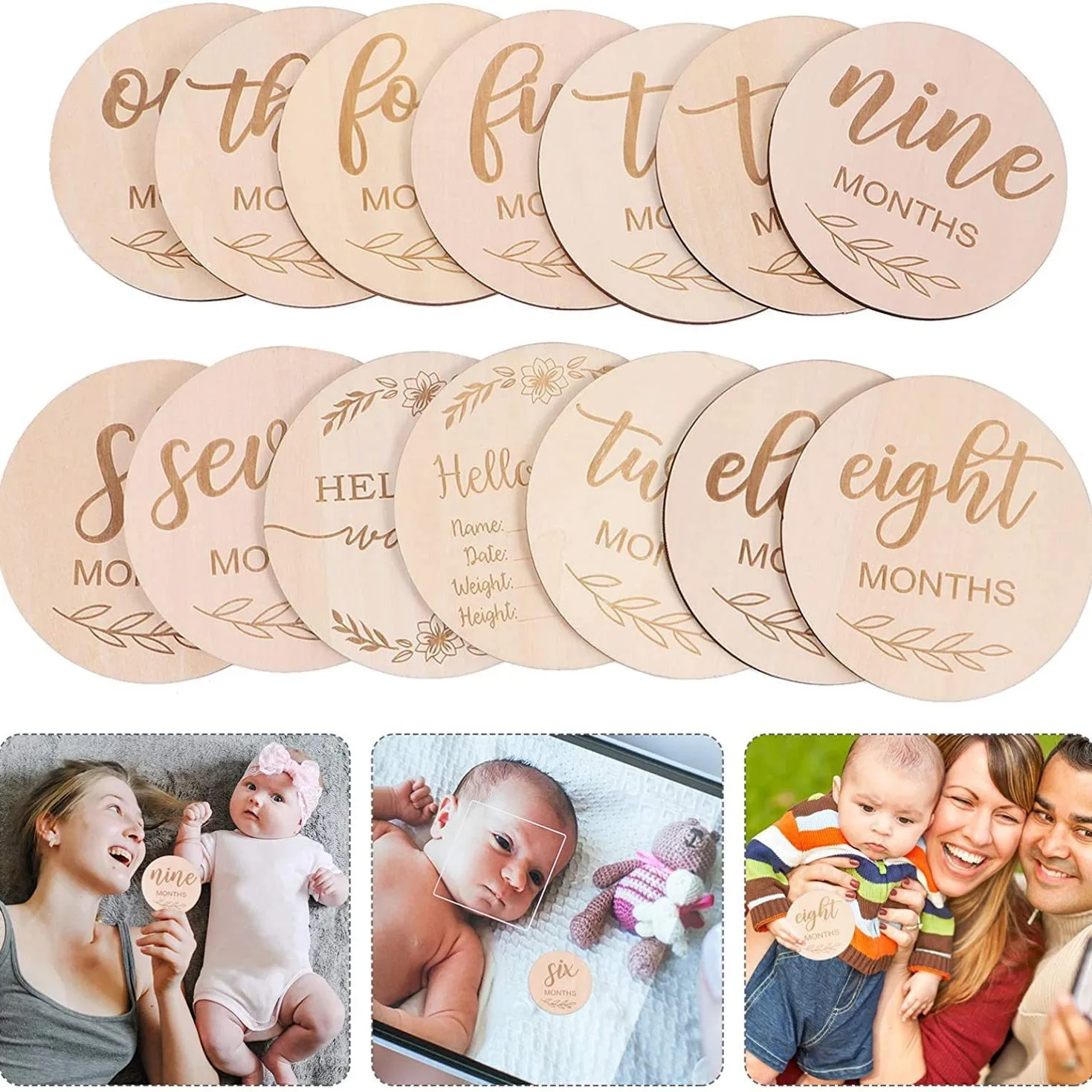 12pcs/set Wood Chip Month Souv - Milestone Card Set recension och pris