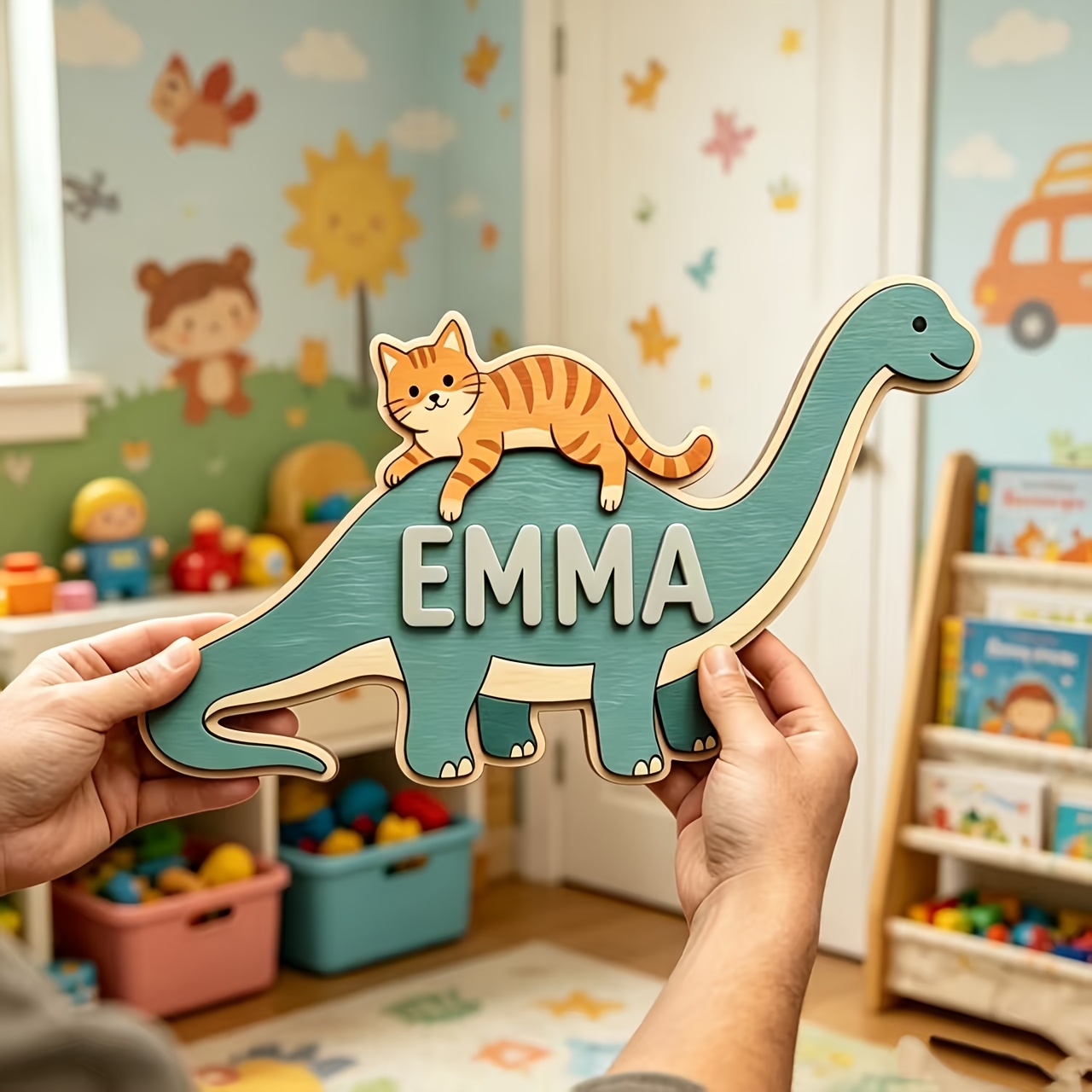Personalized Cat Riding Dinosa - Baby Nursery Usa recension och pris