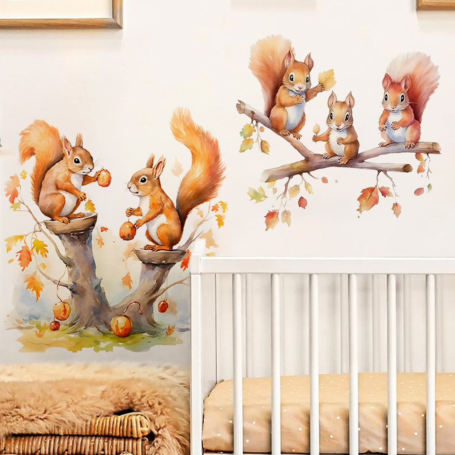 Cartoon Cute Warm Squirrel Fam - Baby Nursery Tree recension och pris