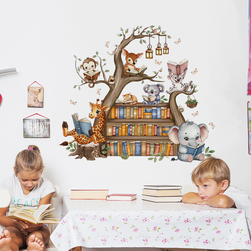 Cute Jungle Animals Reading Bo - Baby Nursery Tree recension och pris