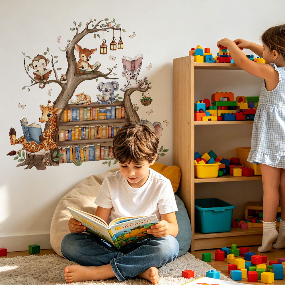 Cute Jungle Animals Reading Bo - Baby Nursery Tree recension och pris