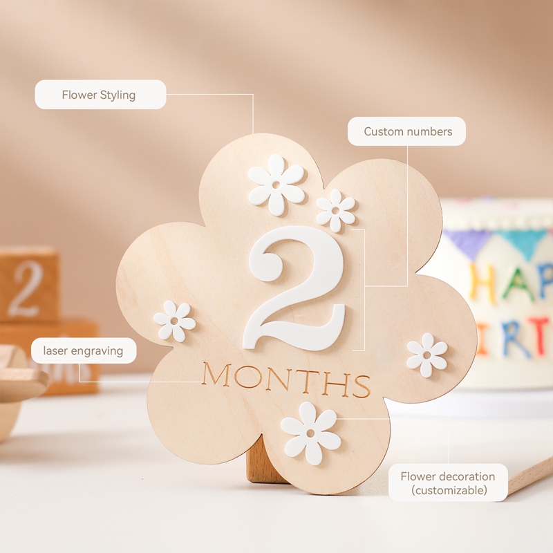 Wooden Baby Flower Shape Miles - Milestone Card Set recension och pris