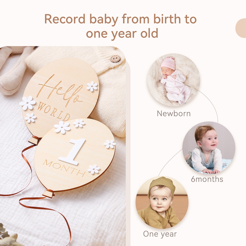2Pcs Baby Wooden Balloon Miles - Milestone Card Set recension och pris