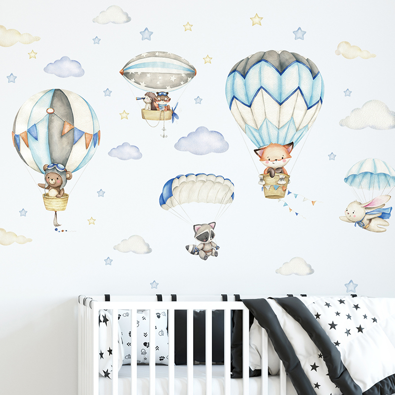 Cartoon Cute Animals Hot Air B - Baby Nursery Items recension och pris