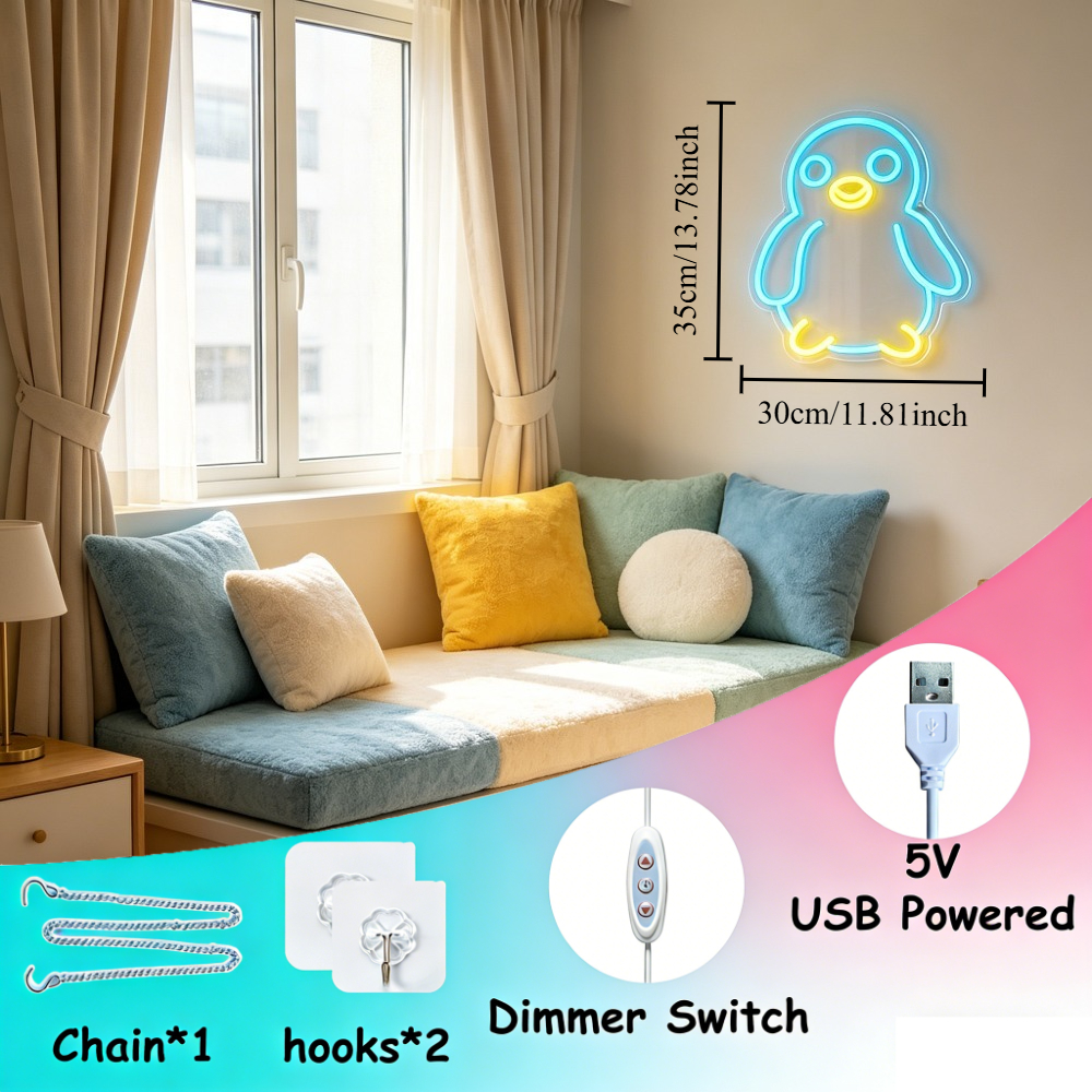 Cute Penguin Neon Sign LED Ani - Baby Nursery Colors recension och pris