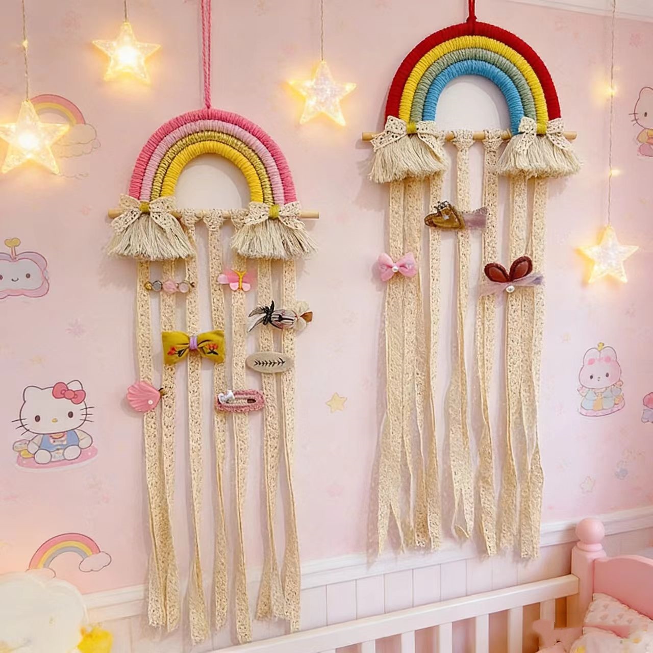 Rainbow Macrame Hair Bows Hold - Baby Nursery Hanging Decor recension och pris
