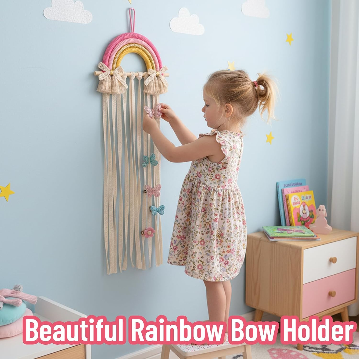 Rainbow Macrame Hair Bows Hold - Baby Nursery Hanging Decor recension och pris