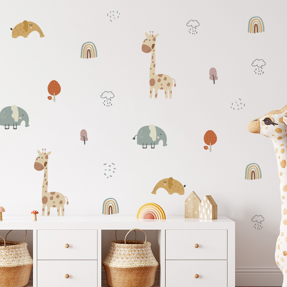 Cartoon Giraffe Elephant Anima - Baby Nursery Tree recension och pris
