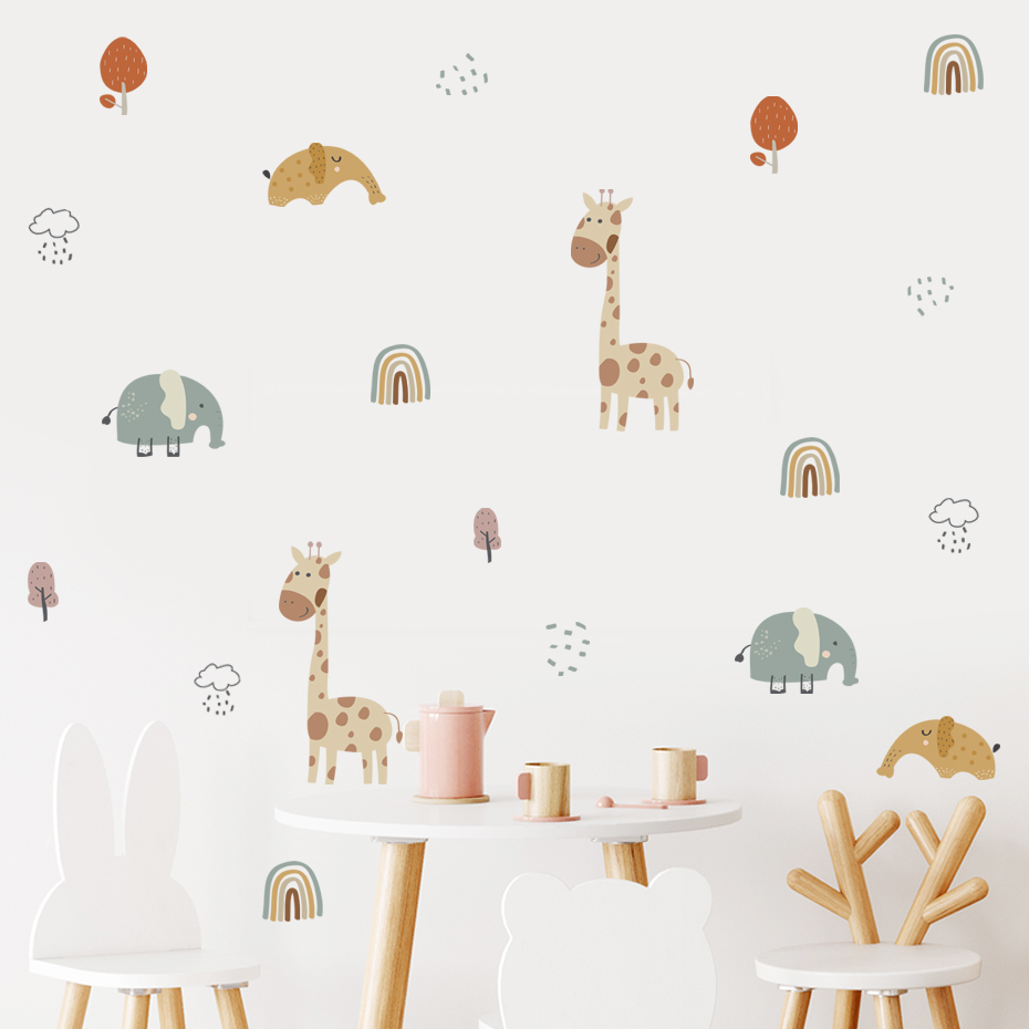 Cartoon Giraffe Elephant Anima - Baby Nursery Tree recension och pris