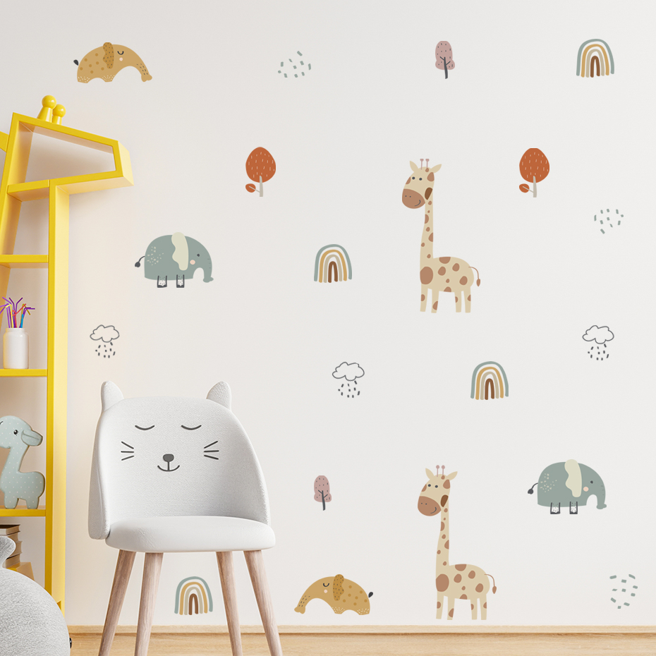 Cartoon Giraffe Elephant Anima - Baby Nursery Tree recension och pris