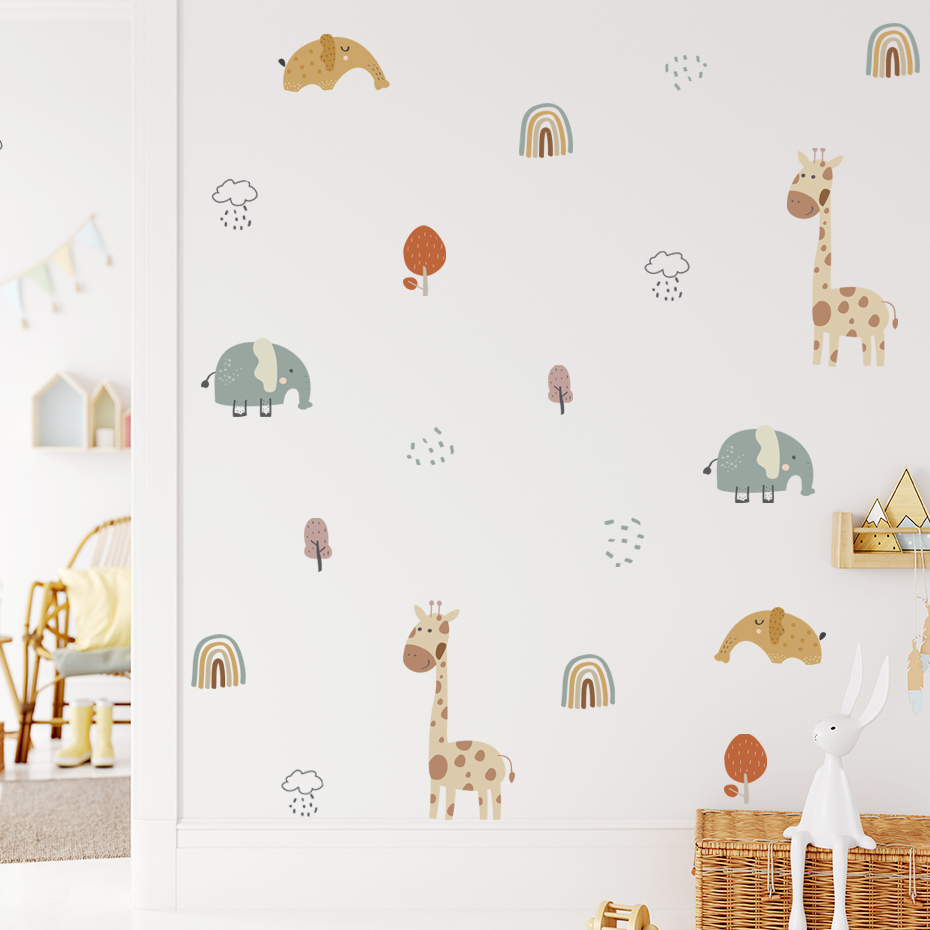 Cartoon Giraffe Elephant Anima - Baby Nursery Tree recension och pris
