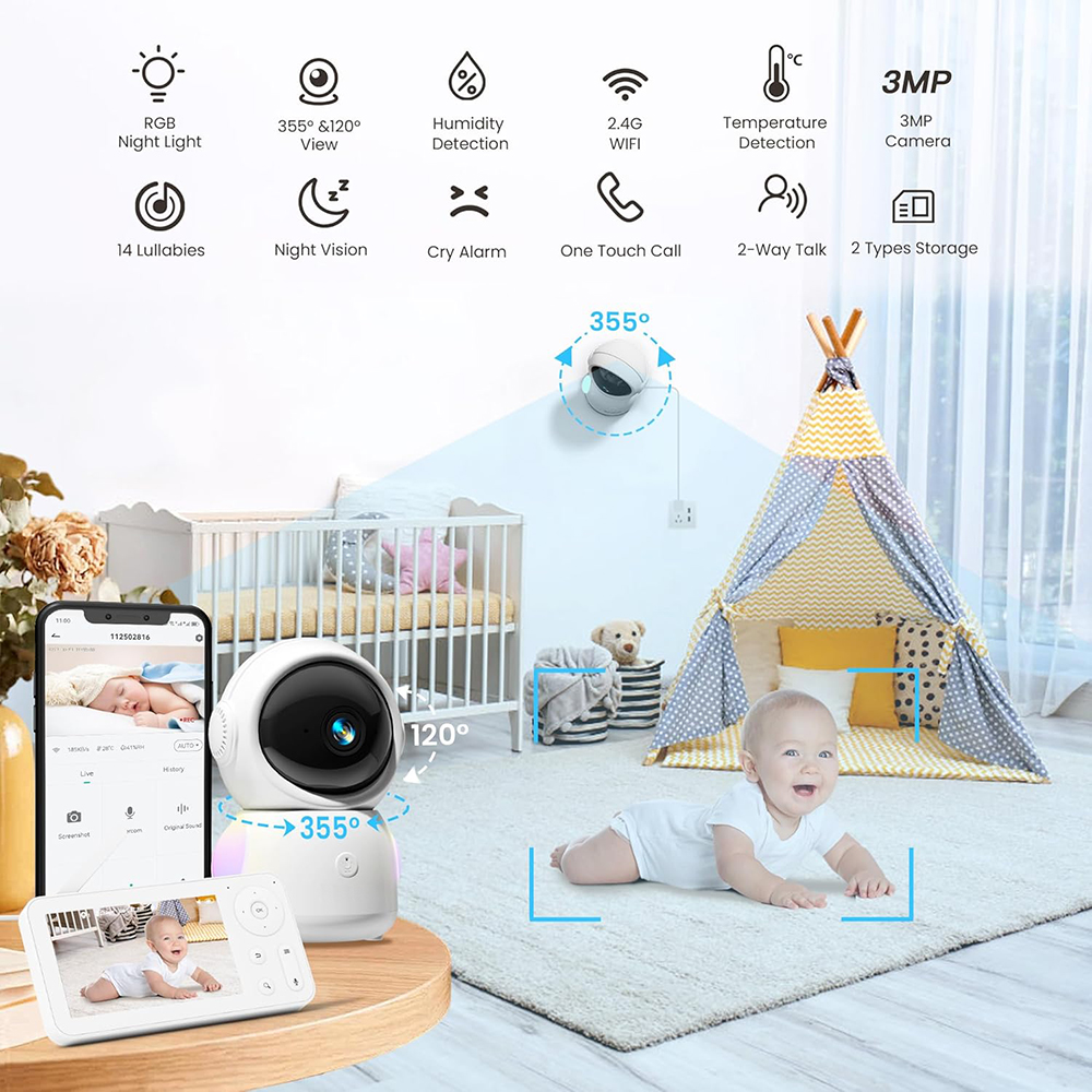 2K Baby Monitor with 2 Cameras - Wearable Baby Monitor recension och pris